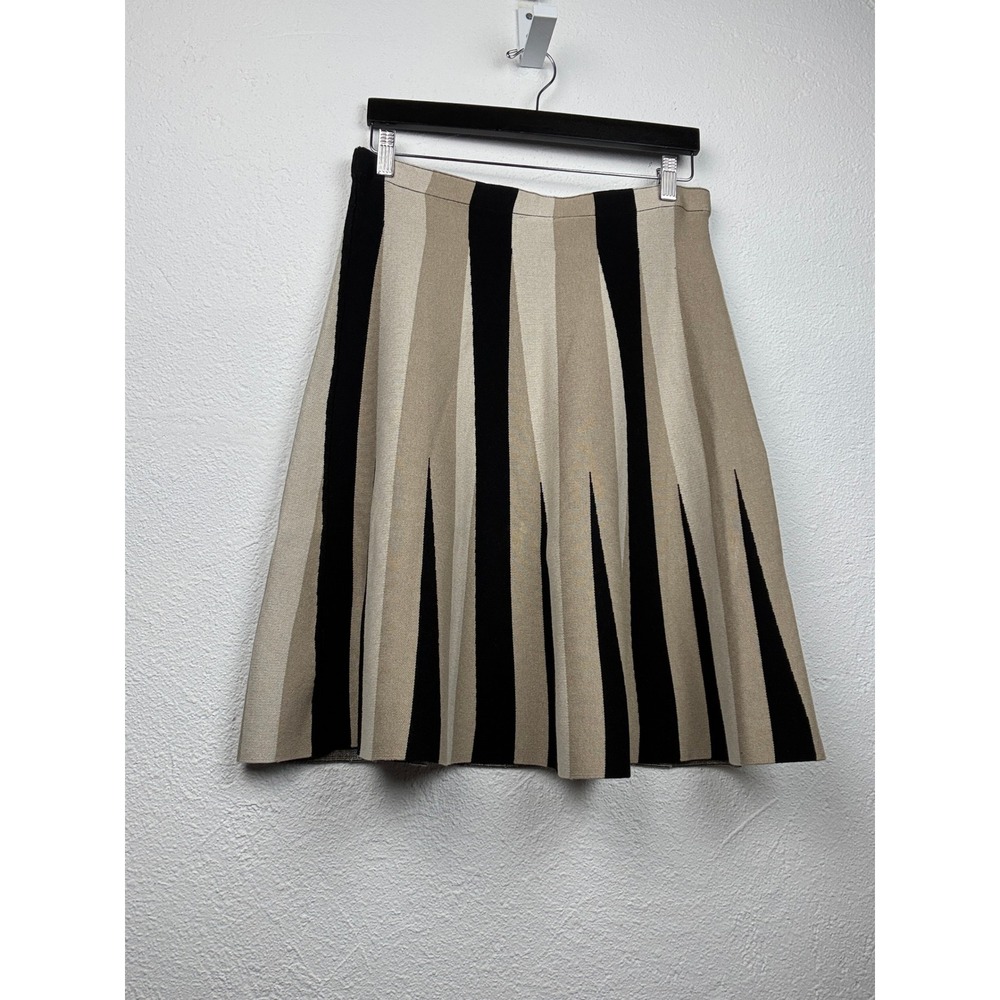Sioni Beige Black Striped Knit A-Line Skirt - L - Mod Neutral Sweater Skirt